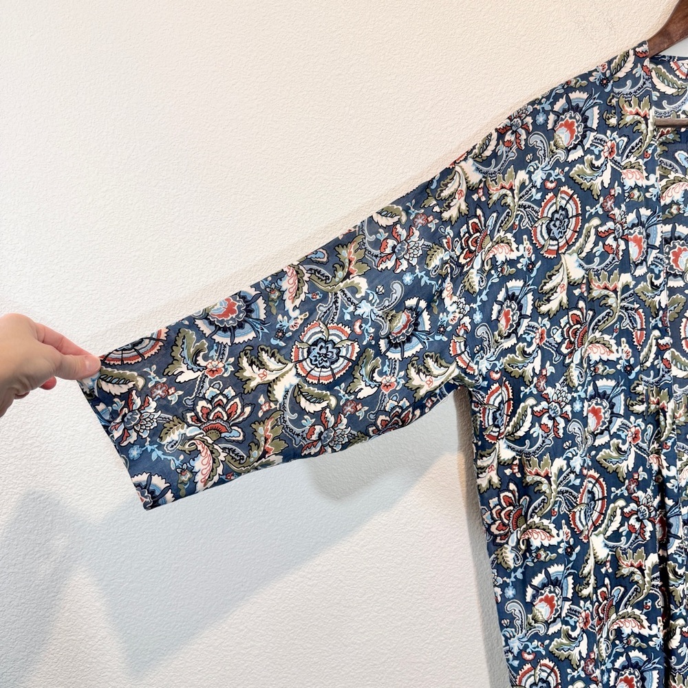 Boho Paisley Midi Duster Kimono Cottagecore Floral Open Front Cardigan M L Loft - Picture 4 of 7